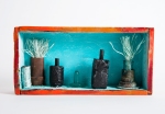 Karen Trotter Artist "On the Shelf" (2015) Acrylic & Bathroom Bits, Bottle Tops & Other Beach Bits on a Wood Box 260x127mm Sold